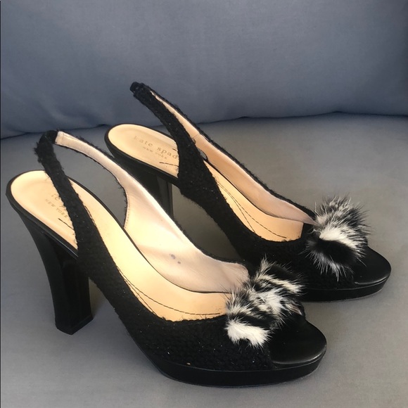 kate spade Shoes - Kate Spade Black Tweed Mink Slingback Heels 9